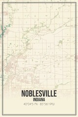 Retro US city map of Noblesville, Indiana. Vintage street map.