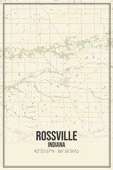 Retro US city map of Rossville, Indiana. Vintage street map.