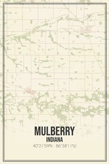 Retro US city map of Mulberry, Indiana. Vintage street map.
