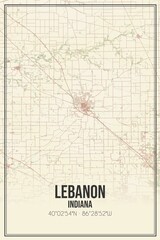 Retro US city map of Lebanon, Indiana. Vintage street map.