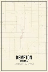 Retro US city map of Kempton, Indiana. Vintage street map.