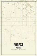 Retro US city map of Forest, Indiana. Vintage street map.