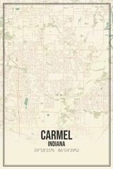 Retro US city map of Carmel, Indiana. Vintage street map.