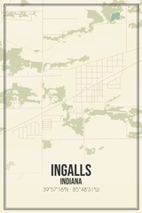 Retro US city map of Ingalls, Indiana. Vintage street map.