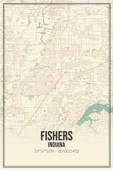 Retro US city map of Fishers, Indiana. Vintage street map.