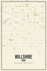 Retro US city map of Willshire, Ohio. Vintage street map.