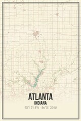Retro US city map of Atlanta, Indiana. Vintage street map.