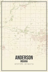 Retro US city map of Anderson, Indiana. Vintage street map.