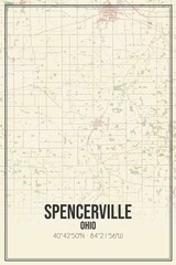 Retro US city map of Spencerville, Ohio. Vintage street map.