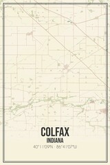 Retro US city map of Colfax, Indiana. Vintage street map.