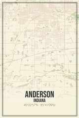 Retro US city map of Anderson, Indiana. Vintage street map.