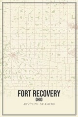 Retro US city map of Fort Recovery, Ohio. Vintage street map.