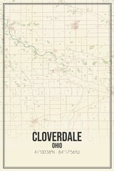 Retro US city map of Cloverdale, Ohio. Vintage street map.