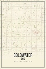 Retro US city map of Coldwater, Ohio. Vintage street map.