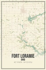 Fototapeta premium Retro US city map of Fort Loramie, Ohio. Vintage street map.