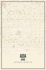 Retro US city map of Ada, Ohio. Vintage street map.