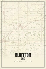 Retro US city map of Bluffton, Ohio. Vintage street map.