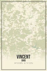 Retro US city map of Vincent, Ohio. Vintage street map.