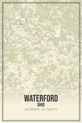 Retro US city map of Waterford, Ohio. Vintage street map.