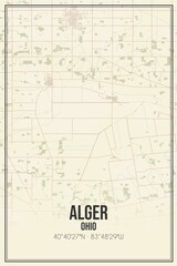 Retro US city map of Alger, Ohio. Vintage street map.