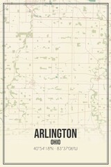 Retro US city map of Arlington, Ohio. Vintage street map.