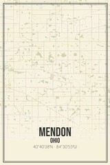 Retro US city map of Mendon, Ohio. Vintage street map.