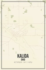 Retro US city map of Kalida, Ohio. Vintage street map.
