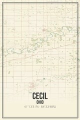 Retro US city map of Cecil, Ohio. Vintage street map.