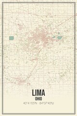 Retro US city map of Lima, Ohio. Vintage street map.