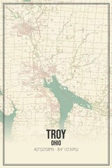 Retro US city map of Troy, Ohio. Vintage street map.