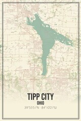 Retro US city map of Tipp City, Ohio. Vintage street map.