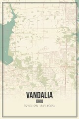 Retro US city map of Vandalia, Ohio. Vintage street map.