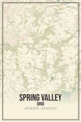 Retro US city map of Spring Valley, Ohio. Vintage street map.