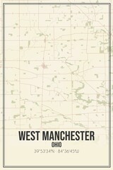 Retro US city map of West Manchester, Ohio. Vintage street map.
