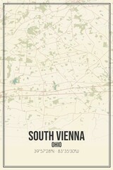 Retro US city map of South Vienna, Ohio. Vintage street map.