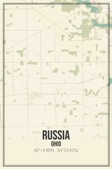 Retro US city map of Russia, Ohio. Vintage street map.