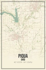 Retro US city map of Piqua, Ohio. Vintage street map.