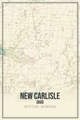 Retro US city map of New Carlisle, Ohio. Vintage street map.