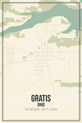 Retro US city map of Gratis, Ohio. Vintage street map.
