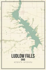 Retro US city map of Ludlow Falls, Ohio. Vintage street map.
