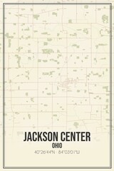 Retro US city map of Jackson Center, Ohio. Vintage street map.