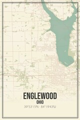 Retro US city map of Englewood, Ohio. Vintage street map.