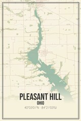 Retro US city map of Pleasant Hill, Ohio. Vintage street map.