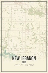 Retro US city map of New Lebanon, Ohio. Vintage street map.