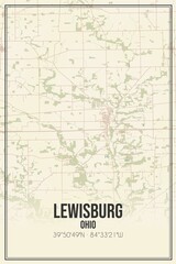 Retro US city map of Lewisburg, Ohio. Vintage street map.