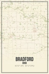 Retro US city map of Bradford, Ohio. Vintage street map.