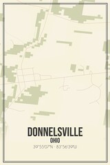 Retro US city map of Donnelsville, Ohio. Vintage street map.