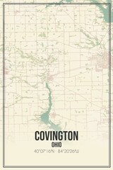 Retro US city map of Covington, Ohio. Vintage street map.