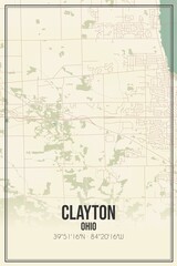 Retro US city map of Clayton, Ohio. Vintage street map.