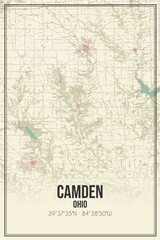 Retro US city map of Camden, Ohio. Vintage street map.